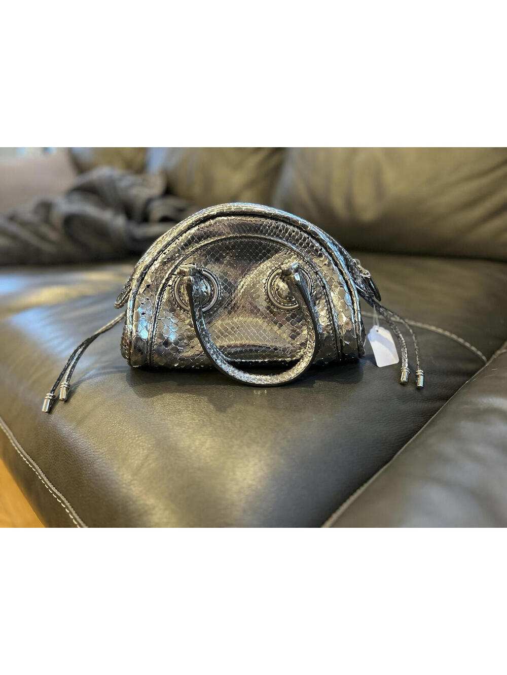 Elie Tahari Zoe Mini Bag 100% leather in Silver Snake skin